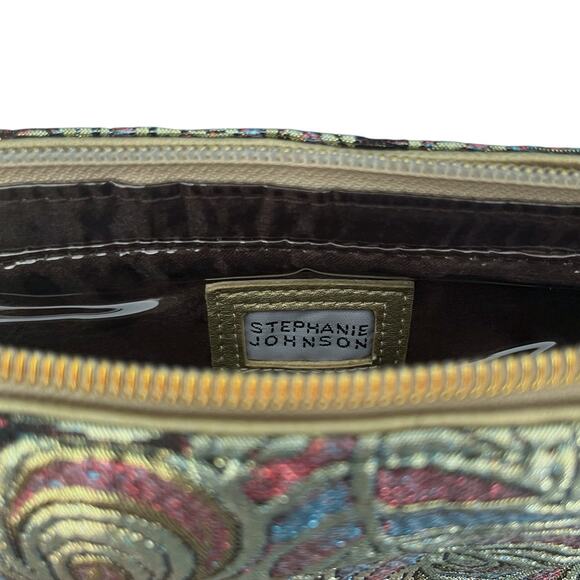 Stephanie Johnson Travel Cosmetic Bag Gold Metallic Peacock Makeup Zip Clutch - Picture 7 of 9